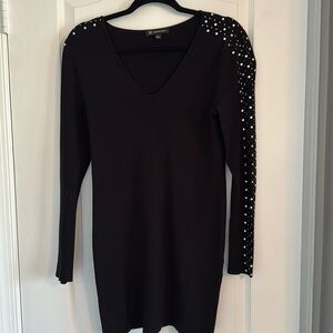 INC International Concepts Black Grommet Detail Tunic Sweater, Size Large